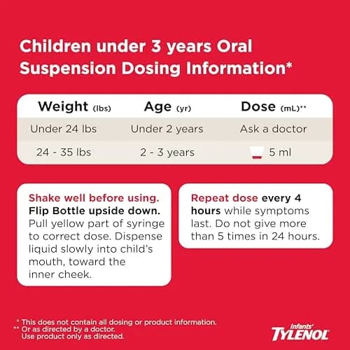 Tylenol Infants Dye-Free Acetaminophen Oral Suspension Cherry 30ml (1 Fl Oz) | Pain & Fever Relief for Babies thumbnail 6