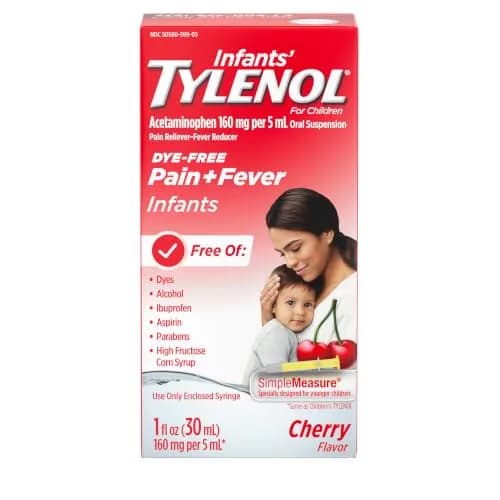 Tylenol Infants Dye-Free Acetaminophen Oral Suspension Cherry 30ml (1 Fl Oz) | Pain & Fever Relief for Babies thumbnail 1