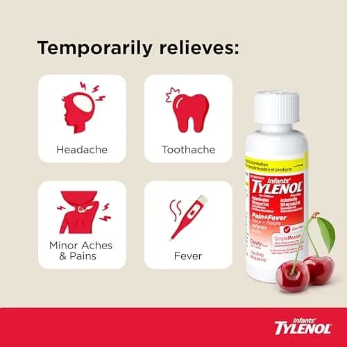 Tylenol Infants Dye-Free Acetaminophen Oral Suspension Cherry 30ml (1 Fl Oz) | Pain & Fever Relief for Babies thumbnail 2