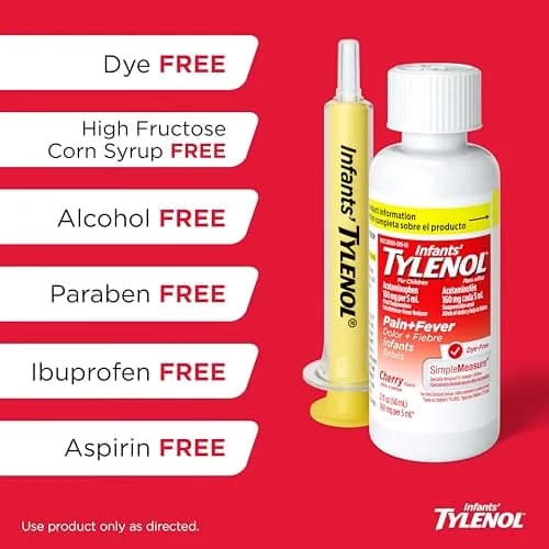 Tylenol Infants Dye-Free Acetaminophen Oral Suspension Cherry 30ml (1 Fl Oz) | Pain & Fever Relief for Babies thumbnail 3