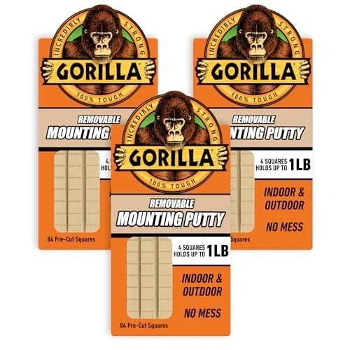 Gorilla Removable Mounting Putty 252 Squares (6 oz / 170 g) | Holds 2 lbs, Reusable & Repositionable Adhesive thumbnail 1