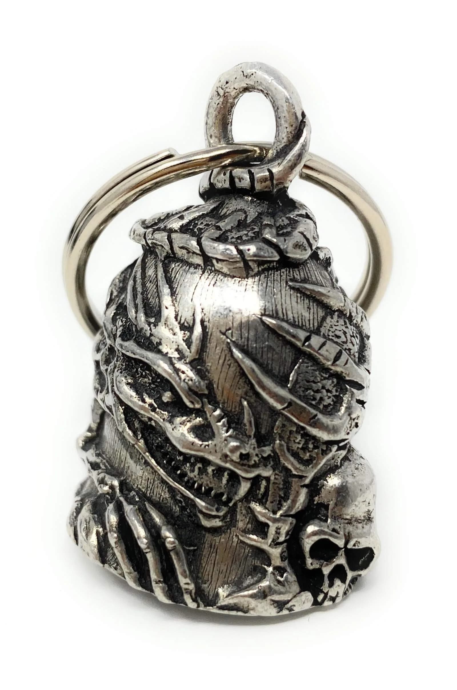 Bravo Bells Skull Dragon Bell - Biker Bell Accessory for Good Luck on the Road — Silver