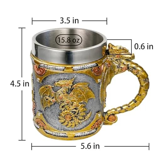 alikiki Medieval Steampunk Dragon Coffee Cup 15.8oz | Handcrafted Renaissance Mug for Fantasy Fans thumbnail 5