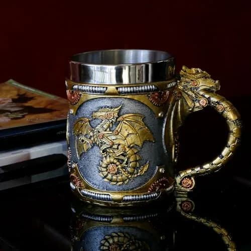 alikiki Medieval Steampunk Dragon Coffee Cup 15.8oz | Handcrafted Renaissance Mug for Fantasy Fans thumbnail 2