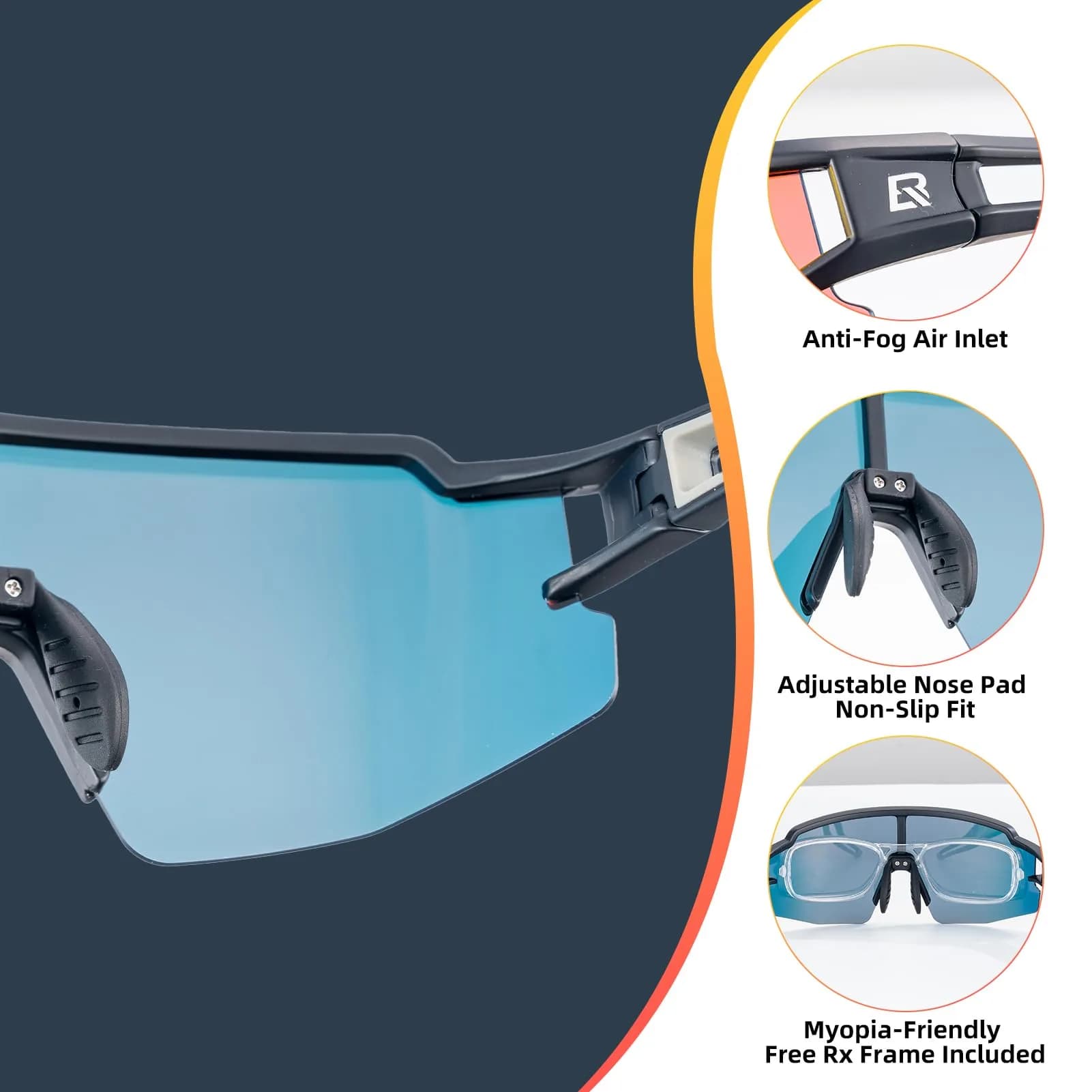 ROCKBROS Polarized Cycling Sunglasses for Men & Women | Rectangular Shape, UV Protection, Lightweight TR90 Frame | Black Yellow, 145mm Arm (5.7in) - view 5