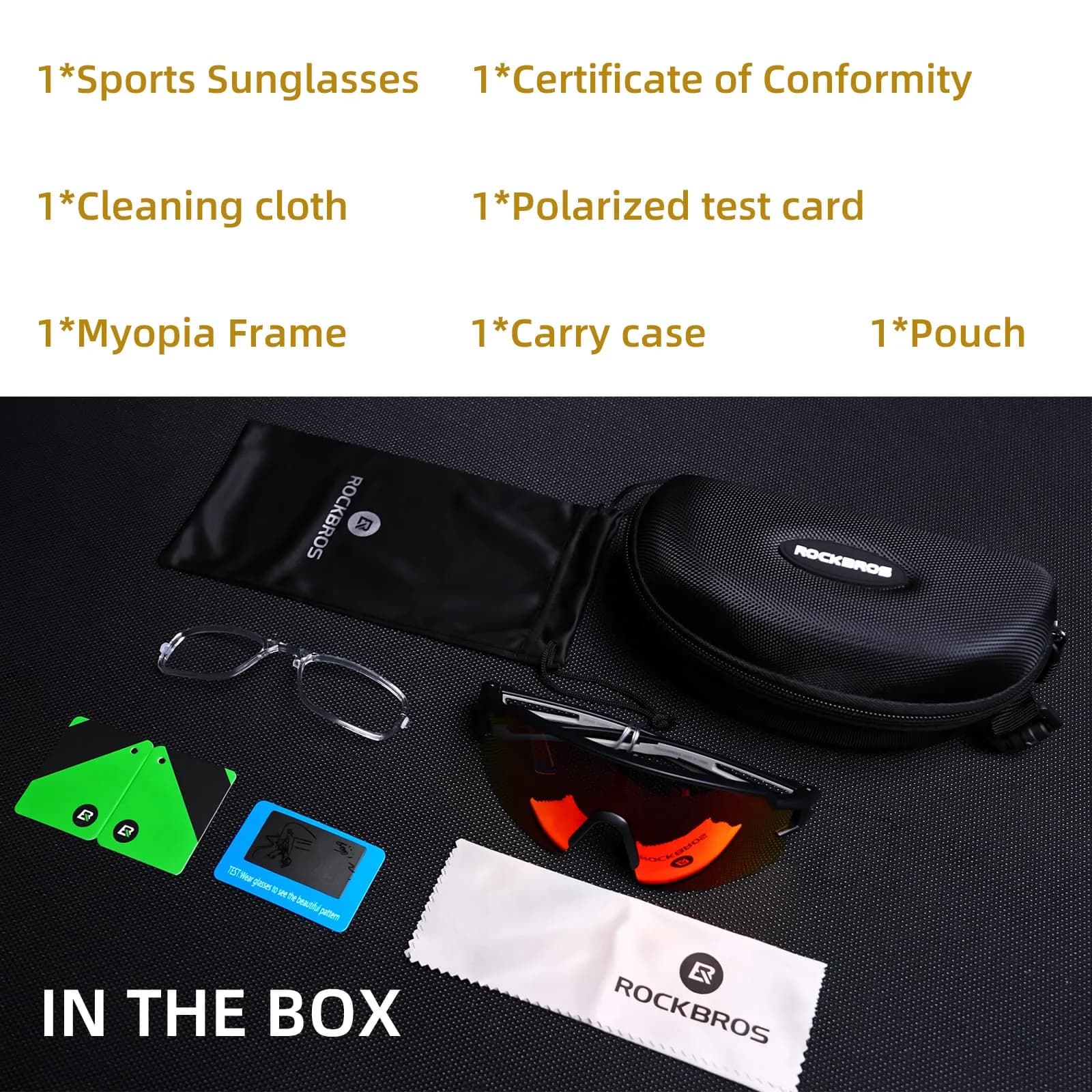 ROCKBROS Polarized Cycling Sunglasses for Men & Women | Rectangular Shape, UV Protection, Lightweight TR90 Frame | Black Yellow, 145mm Arm (5.7in) - view 7