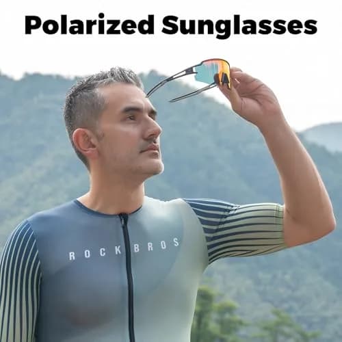 ROCKBROS Polarized Cycling Sunglasses for Men & Women | Rectangular Shape, UV Protection, Lightweight TR90 Frame | Black Yellow, 145mm Arm (5.7in) thumbnail 2