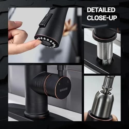 WEWE Kitchen Faucet with Pull Down Sprayer Oil Rubbed Bronze 15.7 Inches | Durable Stainless Steel, 3-Mode, Easy DIY thumbnail 6