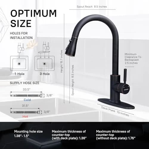 WEWE Kitchen Faucet with Pull Down Sprayer Oil Rubbed Bronze 15.7 Inches | Durable Stainless Steel, 3-Mode, Easy DIY thumbnail 2