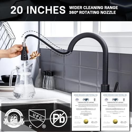WEWE Kitchen Faucet with Pull Down Sprayer Oil Rubbed Bronze 15.7 Inches | Durable Stainless Steel, 3-Mode, Easy DIY thumbnail 3