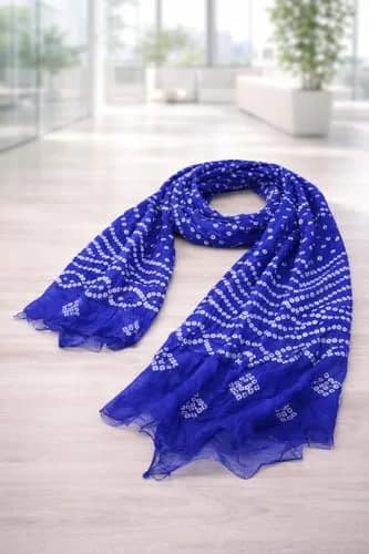 PK HUB Women’s Jaipuri Rajasthani Bandhani Dupatta Blue Art Silk with Gota Patti Free Size | Traditional Festive Wear thumbnail 3