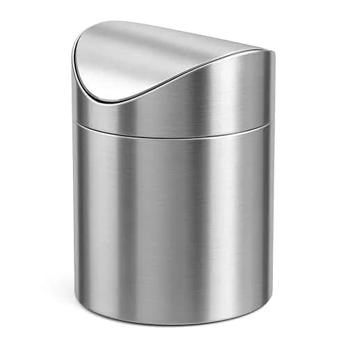 JILLICK Small Mini Trash Can with Lid, Brushed Stainless Steel 1.5L (0.4 Gal) | Compact Countertop Bin thumbnail 1