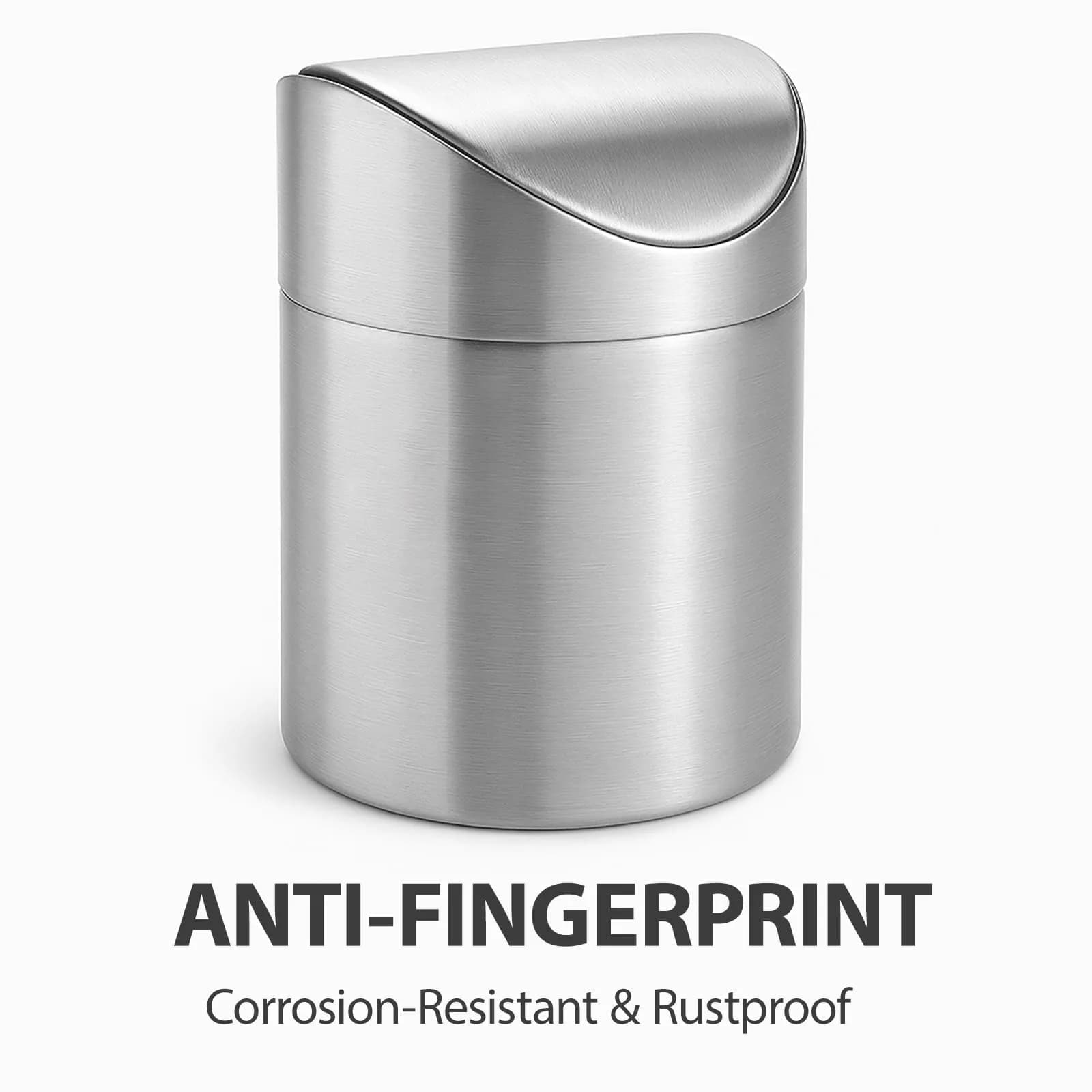 JILLICK Small Mini Trash Can with Lid, Brushed Stainless Steel 1.5L (0.4 Gal) | Compact Countertop Bin - view 5