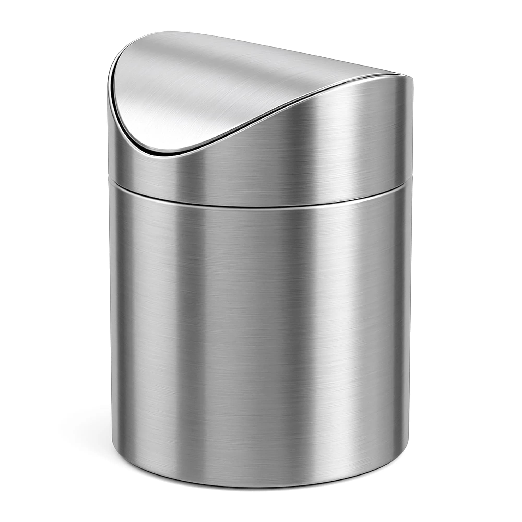 JILLICK Small Mini Trash Can with Lid, Brushed Stainless Steel 1.5L (0.4 Gal) | Compact Countertop Bin - main product image