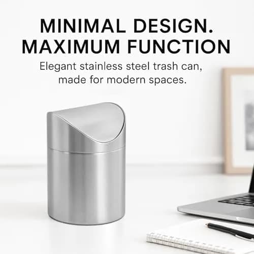 JILLICK Small Mini Trash Can with Lid, Brushed Stainless Steel 1.5L (0.4 Gal) | Compact Countertop Bin thumbnail 8