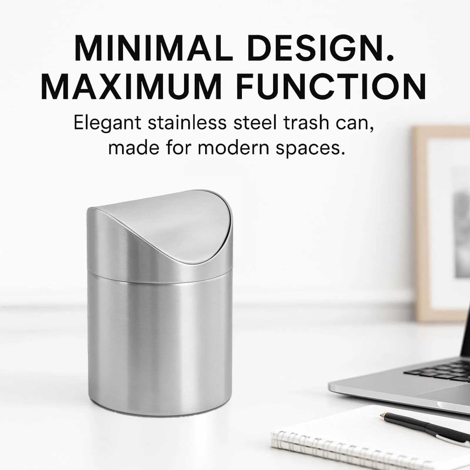 JILLICK Small Mini Trash Can with Lid, Brushed Stainless Steel 1.5L (0.4 Gal) | Compact Countertop Bin - view 8