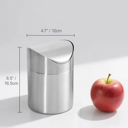 JILLICK Small Mini Trash Can with Lid, Brushed Stainless Steel 1.5L (0.4 Gal) | Compact Countertop Bin thumbnail 2