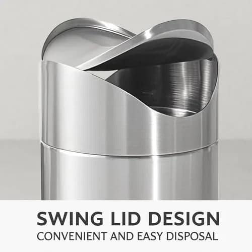 JILLICK Small Mini Trash Can with Lid, Brushed Stainless Steel 1.5L (0.4 Gal) | Compact Countertop Bin thumbnail 3