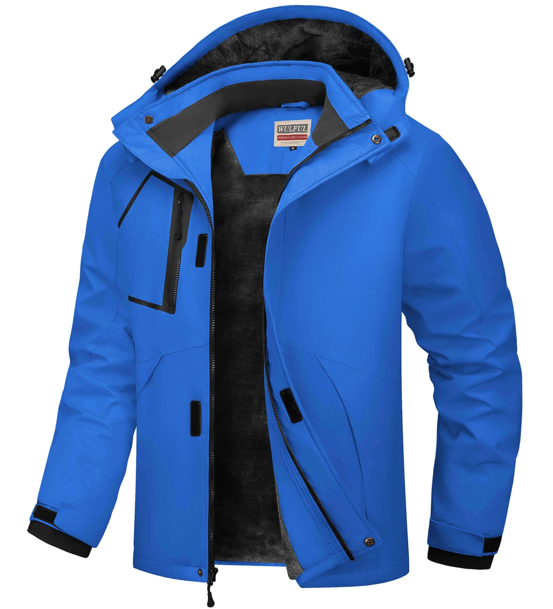 WULFUL Men's Waterproof Ski Jacket Warm Winter Coats Windproof with Hood | Fleece Lined, Relaxed Fit, Water & Wind Resistant — Royal Blue