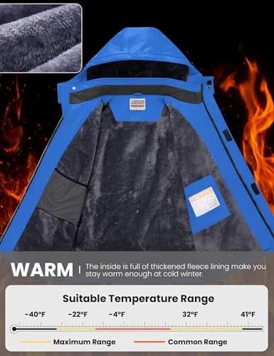 WULFUL Men's Waterproof Ski Jacket Warm Winter Coats Windproof with Hood | Fleece Lined, Water-Resistant, Durable, Relaxed Fit thumbnail 5
