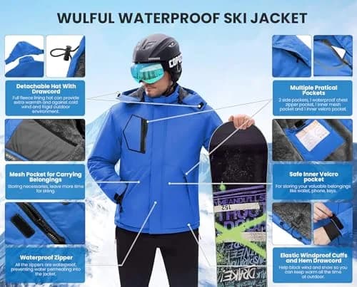 WULFUL Men's Waterproof Ski Jacket Warm Winter Coats Windproof with Hood | Fleece Lined, Water-Resistant, Durable, Relaxed Fit thumbnail 6