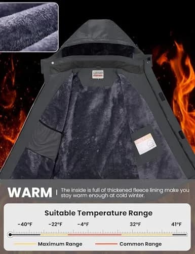WULFUL Men's Waterproof Ski Jacket Warm Winter Coats Windproof with Hood | Fleece Lined, Relaxed Fit, Water & Windproof thumbnail 5