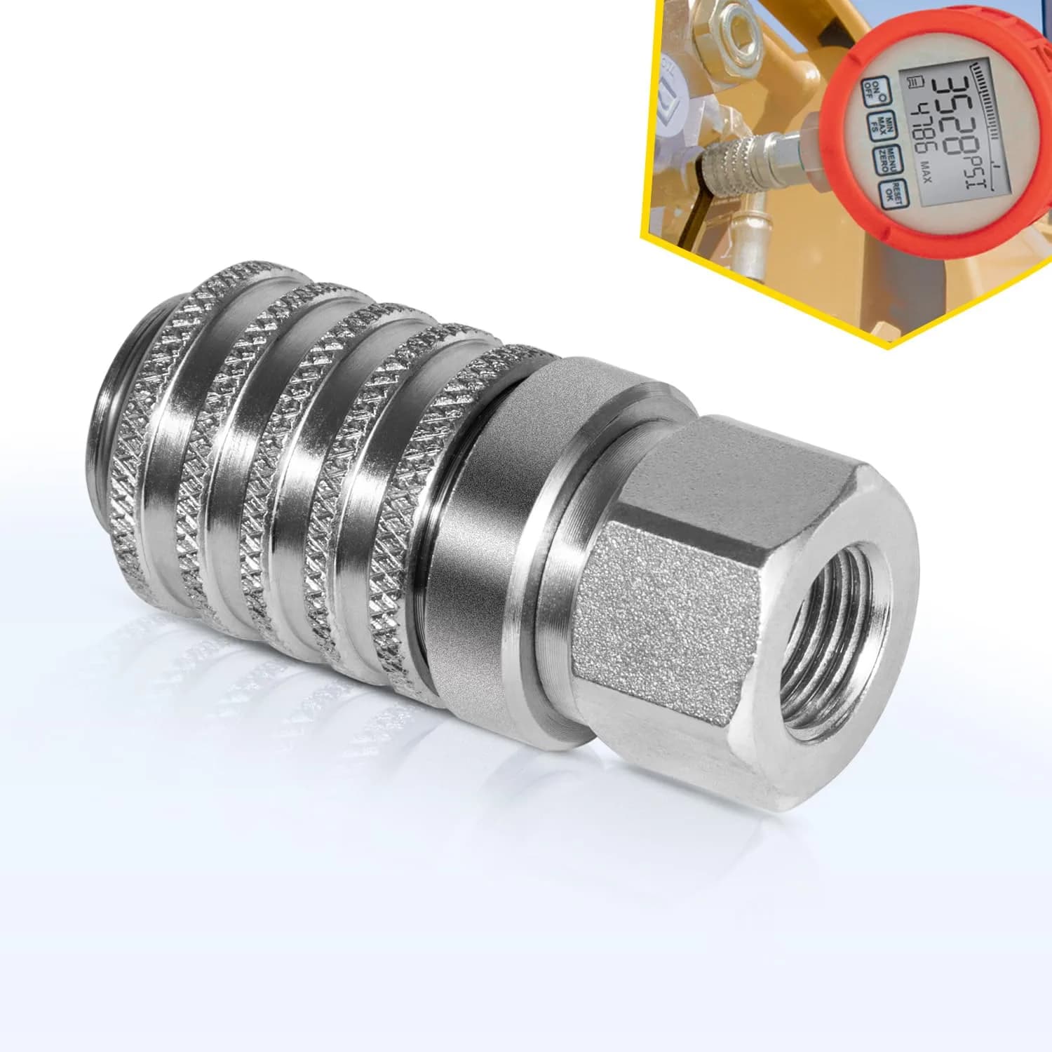Yoursme PD242 Series Steel Test Port Quick Coupler | 1/8" Body, 1/4"-18 NPTF Thread, 6000 PSI — Silver