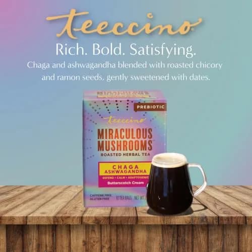 Teeccino Chaga Ashwagandha Tea - Butterscotch Cream - 10 TeaBags - Organic Mushroom Adaptogenic Herbal Tea, 3x More Herbs than Regular Tea Bags, Prebiotic, Caffeine Free, Gluten Free thumbnail 6