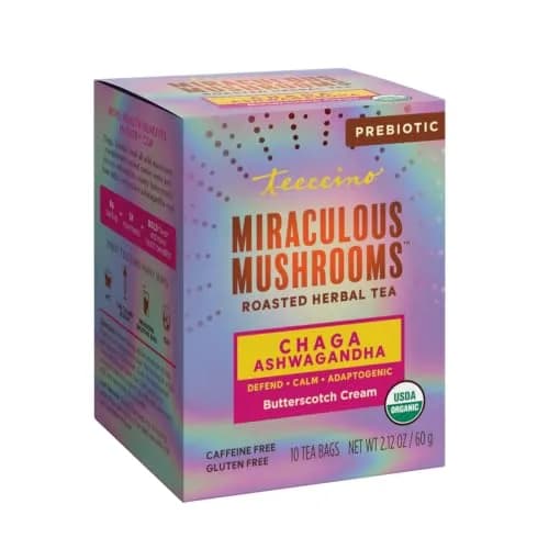 Teeccino Chaga Ashwagandha Tea - Butterscotch Cream - 10 TeaBags - Organic Mushroom Adaptogenic Herbal Tea, 3x More Herbs than Regular Tea Bags, Prebiotic, Caffeine Free, Gluten Free thumbnail 8