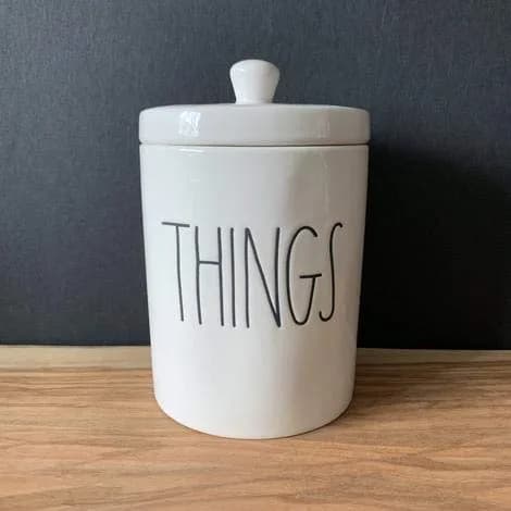 Rae Dunn THINGS Holder - Ceramic - White | Canister for Kitchen & Decor thumbnail 1