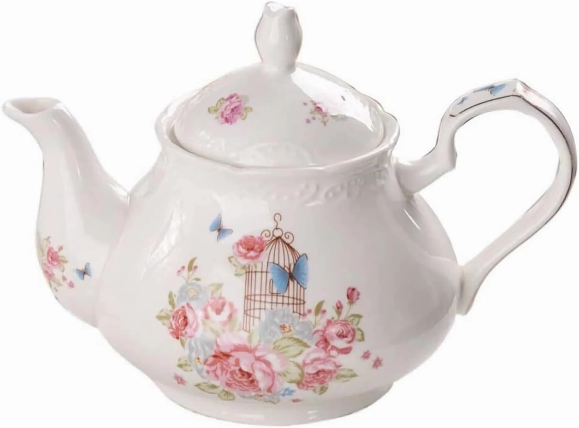 Eplze Pink Rose Ceramic Teapot 900ml (31oz) | Elegant European Style for Tea & Coffee — Pink