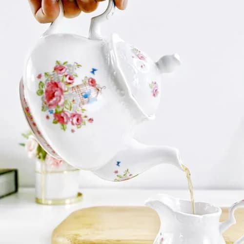 Eplze Pink Rose Ceramic Teapot 900ml (31oz) | Elegant European Style for Tea & Coffee thumbnail 3