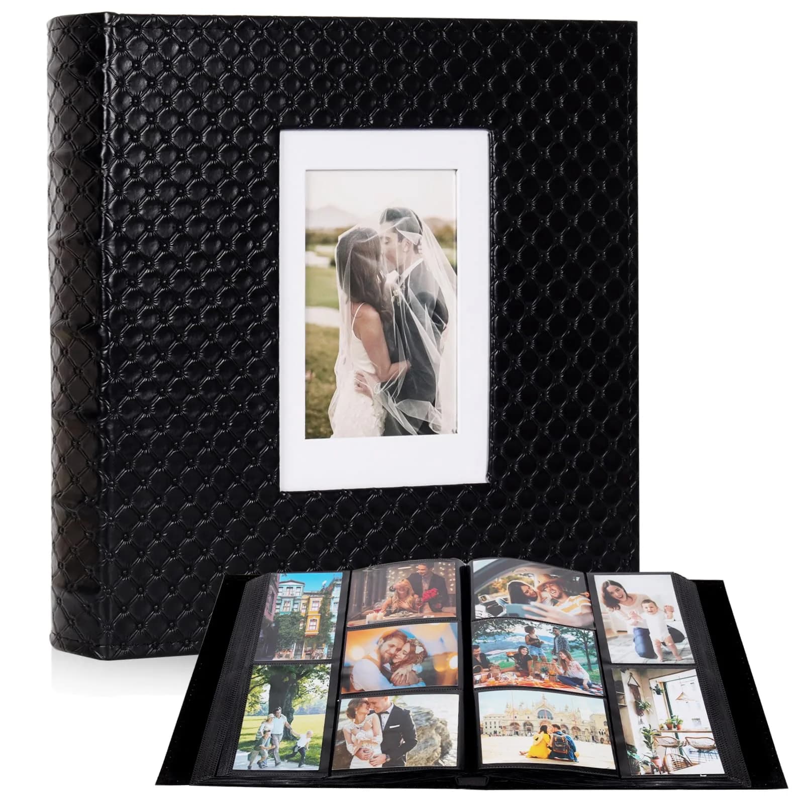 RECUTMS Photo Albums 4x6 Pictures | Large Capacity 600 Pockets, Elegant PU Leather Cover, Dual Horizontal & Vertical Pockets — A-Black