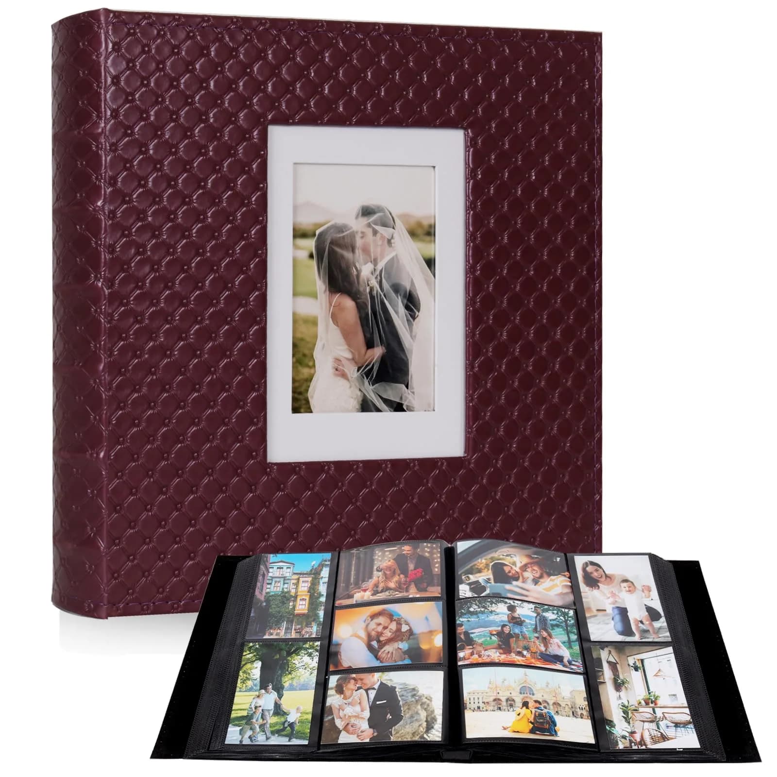RECUTMS Photo Albums 4x6 Pictures | Large Capacity 600 Pockets, Elegant PU Leather Cover — A-Wine Red