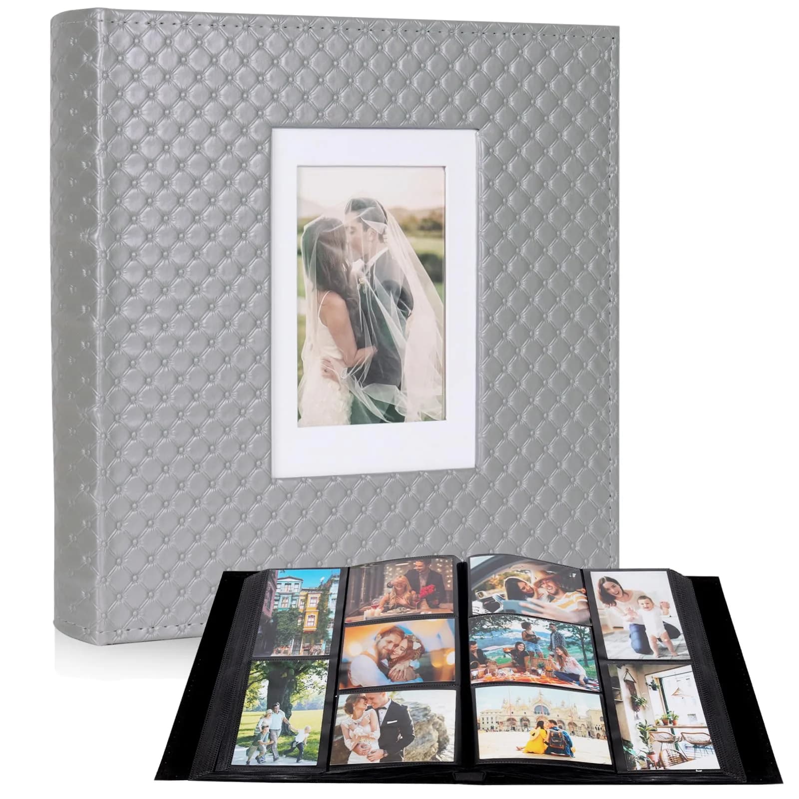RECUTMS Photo Albums 4x6 Pictures | Large Capacity, Elegant PU Leather Cover, 600 Pockets, Ideal for Weddings & Travel — A-Grey / 600 Pockets