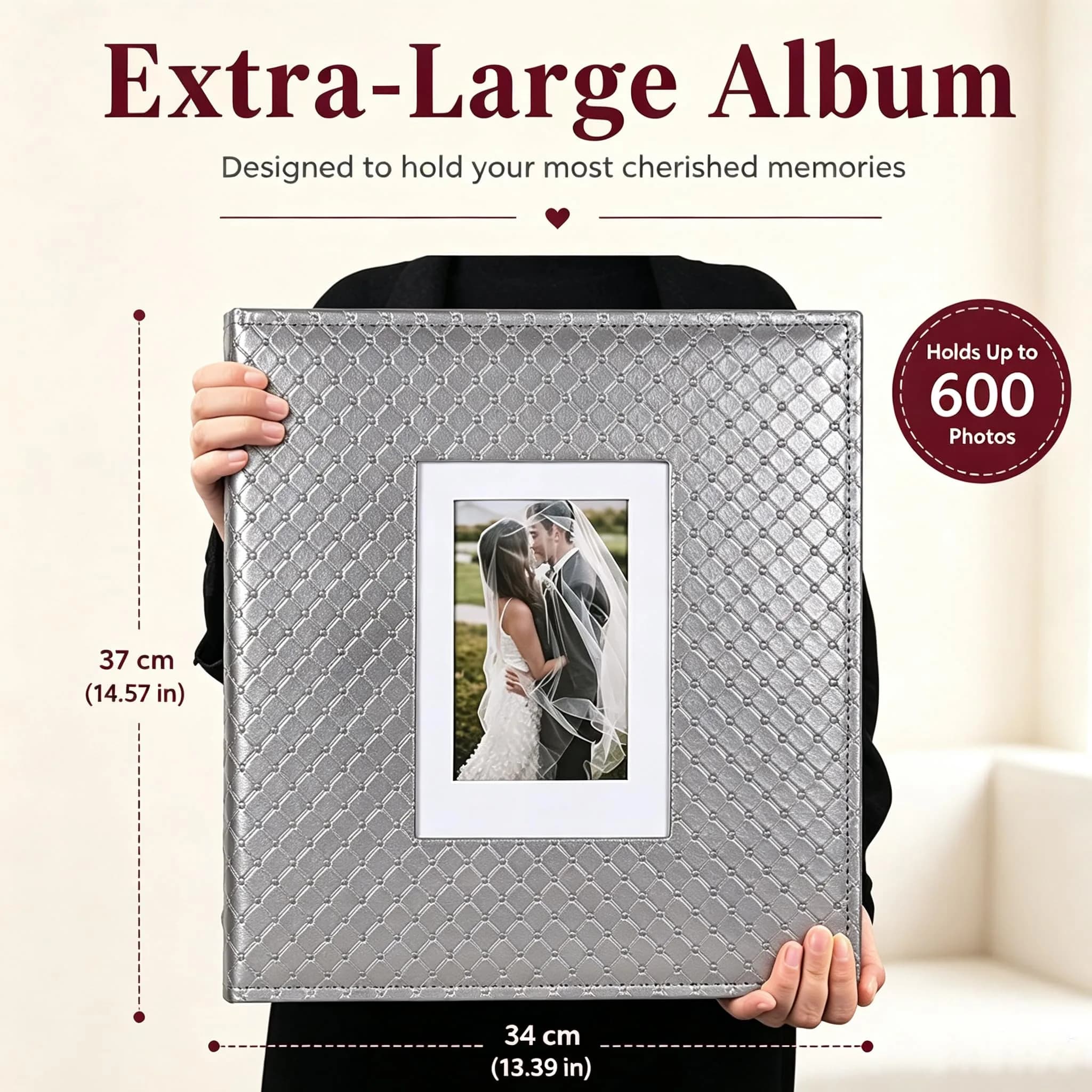 RECUTMS Photo Albums 4x6 Pictures | Large Capacity, Elegant PU Leather Cover, 600 Pockets, Ideal for Weddings & Travel — A-Grey / 600 Pockets thumbnail 8