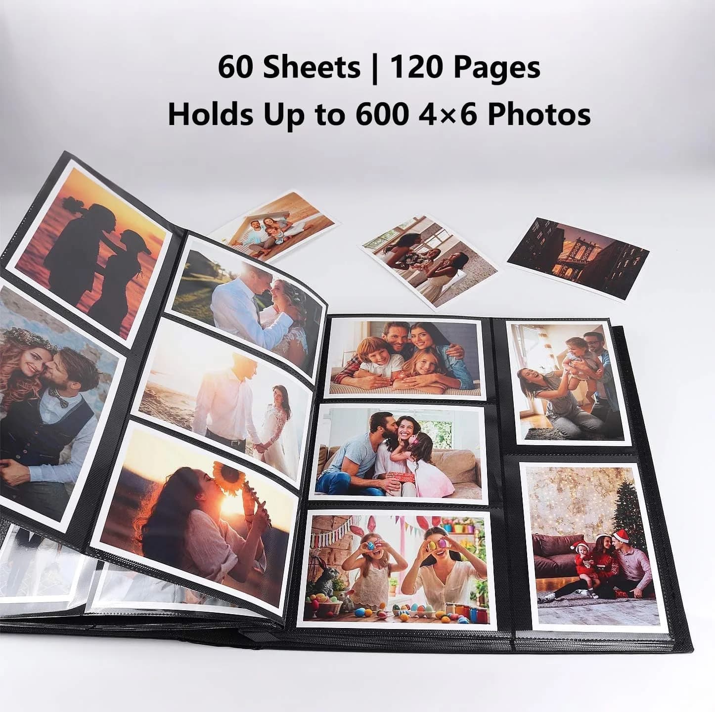 RECUTMS Photo Albums 4x6 Pictures | Large Capacity, Elegant PU Leather Cover, 600 Pockets, Ideal for Weddings & Travel — A-Grey / 600 Pockets thumbnail 2