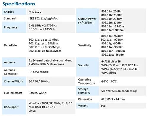 ALFA Network AWUS036ACM AC1200 USB Wi-Fi Adapter | Dual-Band 2.4GHz/5GHz, USB 3.0, External Antenna thumbnail 7
