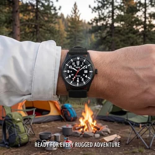 Infantry Mens Military Field Watch 40mm (1.57 inches) | Easy Read Large Face, Black Nylon Band thumbnail 4
