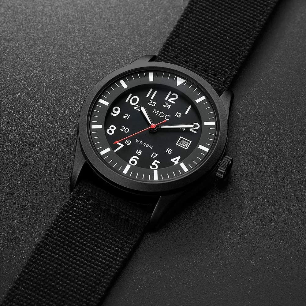 Infantry Mens Military Field Watch 40mm (1.57 inches) | Easy Read Large Face, Black Nylon Band - view 5
