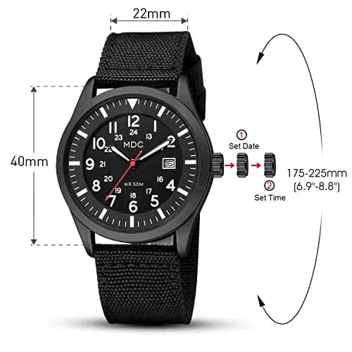 Infantry Mens Military Field Watch 40mm (1.57 inches) | Easy Read Large Face, Black Nylon Band thumbnail 6