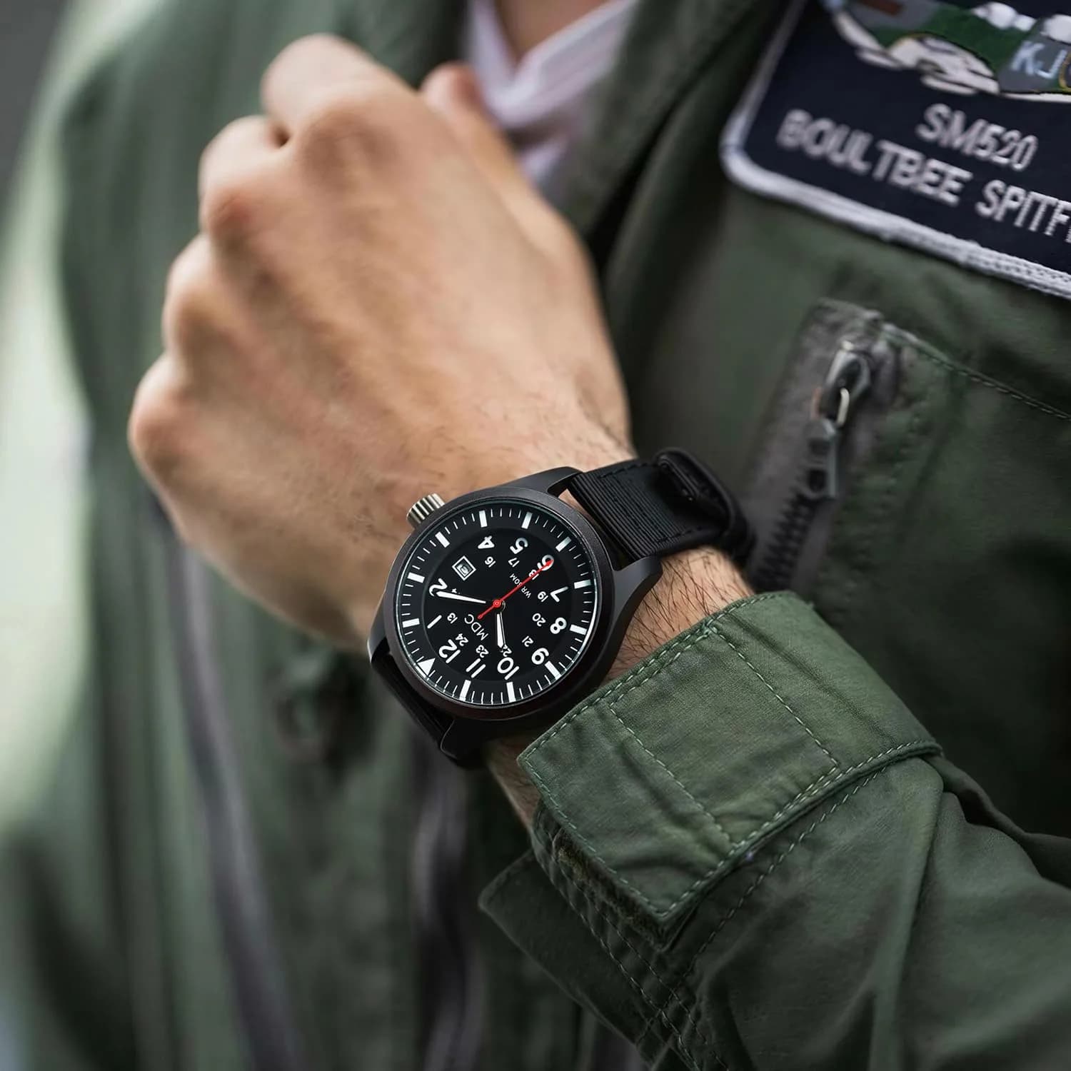 Infantry Mens Military Field Watch 40mm (1.57 inches) | Easy Read Large Face, Black Nylon Band - view 2
