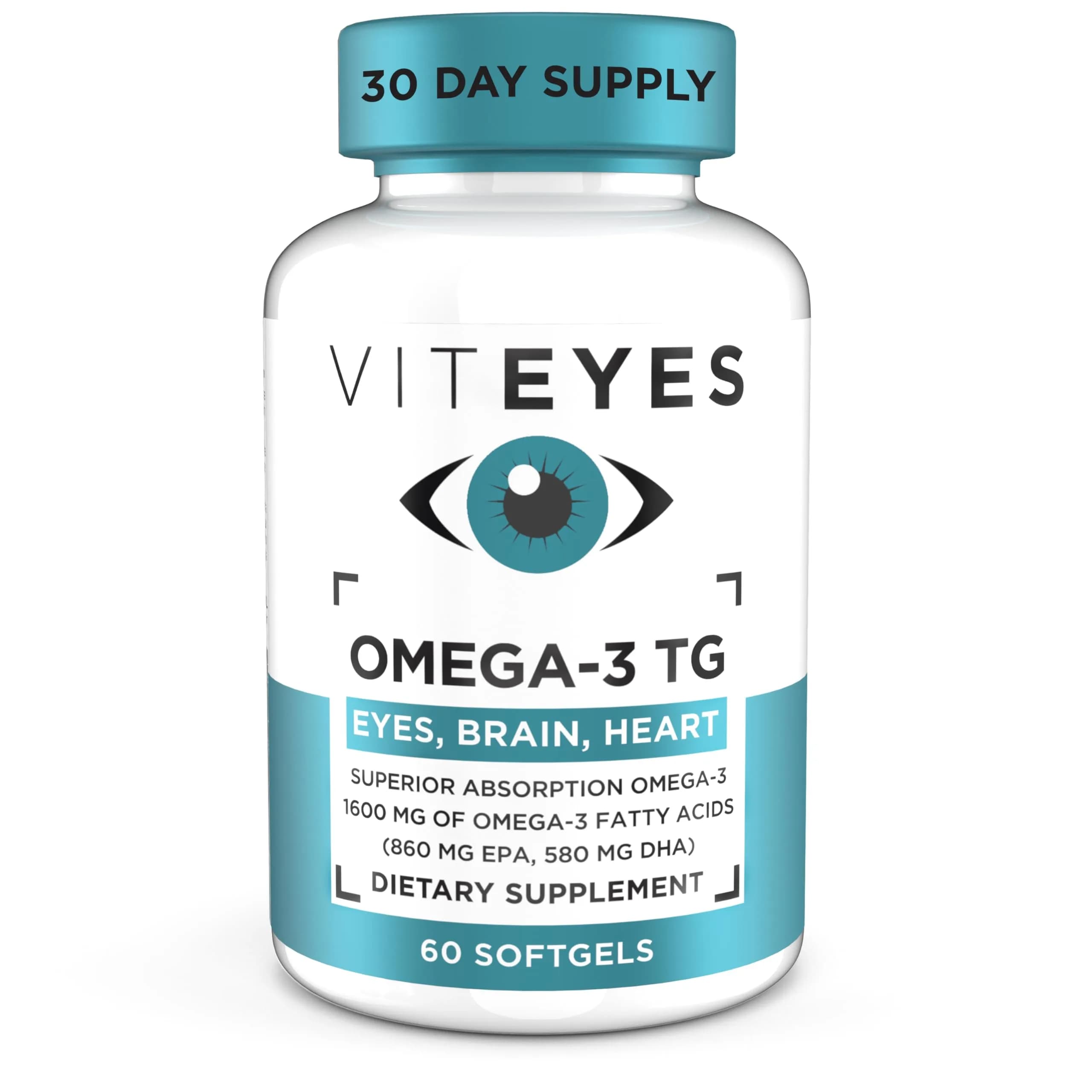 Viteyes Omega-3 TG Supports Eye & Heart Health | Natural Triglyceride Fish Oil Formula, 60 Count — Clear