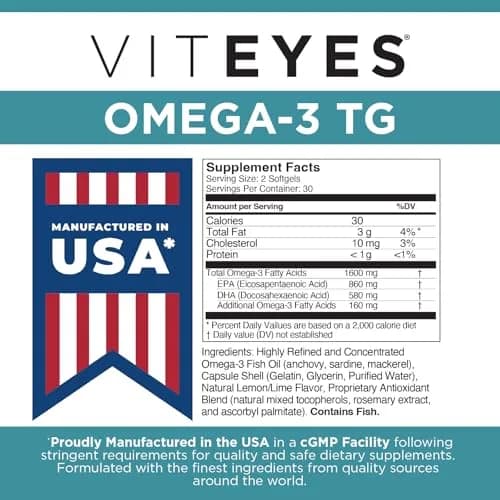 Viteyes Omega-3 TG Supports Eye & Heart Health | Natural Triglyceride Fish Oil Formula, 60 Count thumbnail 6