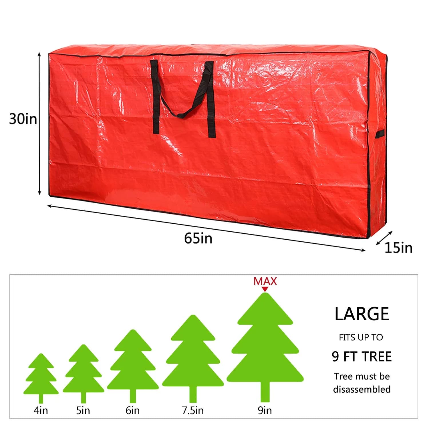Sattiyrch Red Christmas Tree Storage Bag | Fits Up to 9 ft Disassembled Trees | 156 cm (61.4 in) Length - view 4