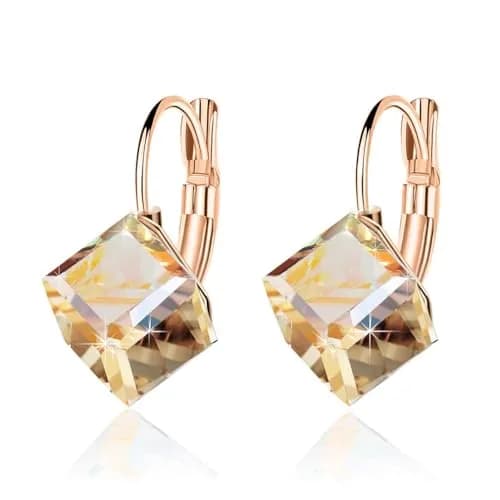 EVEVIC Austrian Crystal Cube Drop Leverback Earrings for Women | 2.29cm (0.9") x 1.52cm (0.6") Champagne Crystal thumbnail 1