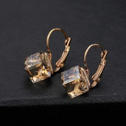 EVEVIC Austrian Crystal Cube Drop Leverback Earrings for Women | 2.29cm (0.9") x 1.52cm (0.6") Champagne Crystal thumbnail 3