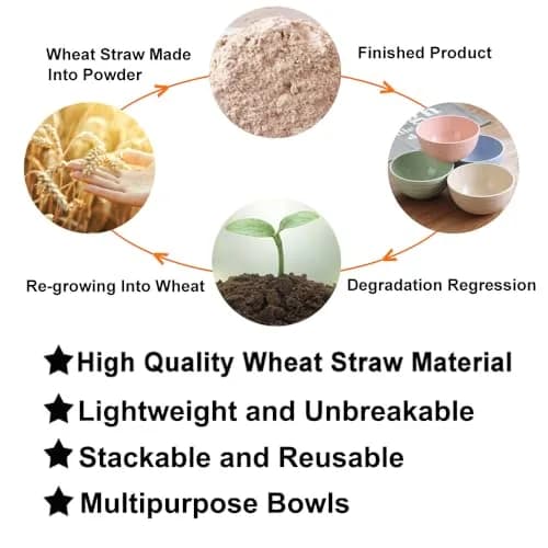 Asrnten Cereal & Soup Bowls Set of 5 | Unbreakable Wheat Straw, 5.3Inch, Dishwasher Safe (Green) thumbnail 4