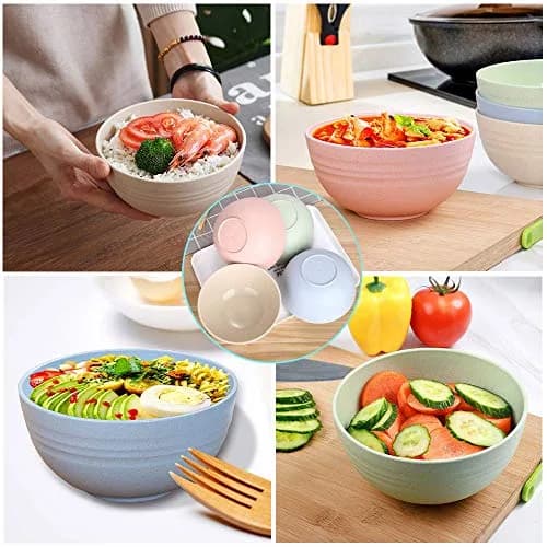 Asrnten Cereal & Soup Bowls Set of 5 | Unbreakable Wheat Straw, 5.3Inch, Dishwasher Safe (Green) thumbnail 7