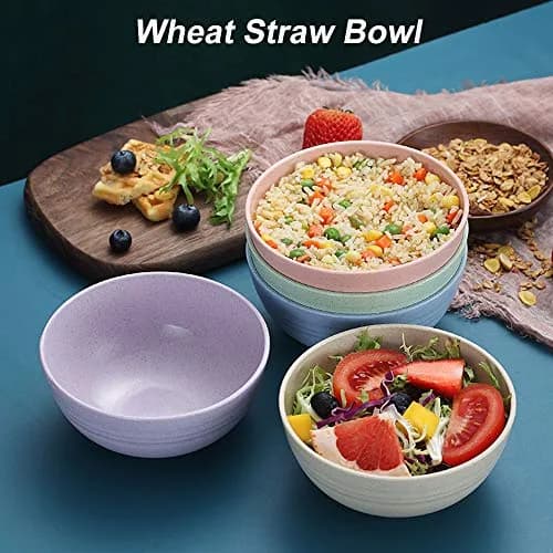 Asrnten Cereal & Soup Bowls Set of 5 | Unbreakable Wheat Straw, 5.3Inch, Dishwasher Safe (Green) thumbnail 3